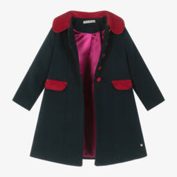 Piccola Speranza-Girls Navy Felt Coat & Bonnet Ensemble | Childrensalon Outlet