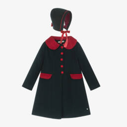 Piccola Speranza-Girls Navy Felt Coat & Bonnet Ensemble | Childrensalon Outlet