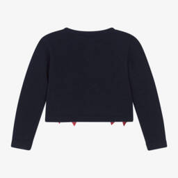 Piccola Speranza-Girls Navy Wool Bow Cardigan | Childrensalon Outlet