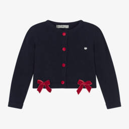 Piccola Speranza-Girls Navy Wool Bow Cardigan | Childrensalon Outlet