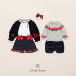 Piccola Speranza-Girls Navy Wool Bow Cardigan | Childrensalon Outlet