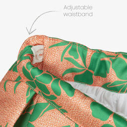 Piccola Speranza-تنورة ساتان تول لون برتقالي وأخضر بطبعة ورود | Childrensalon Outlet