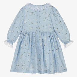Piccola Speranza-Girls Pale Blue Floral Print Cotton Dress | Childrensalon Outlet