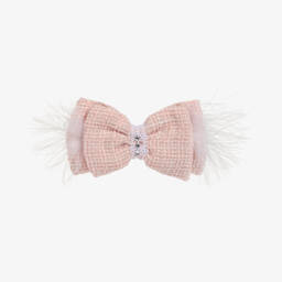 Piccola Speranza-Girls Pale Pink Tweed Bow Clip | Childrensalon Outlet