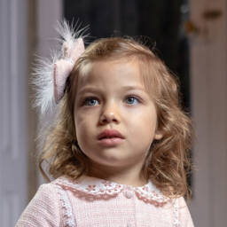 Piccola Speranza-Girls Pale Pink Tweed Bow Clip | Childrensalon Outlet