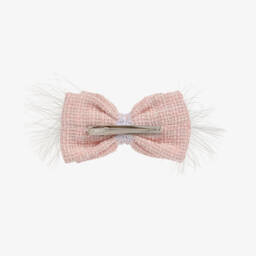 Piccola Speranza-Girls Pale Pink Tweed Bow Clip | Childrensalon Outlet