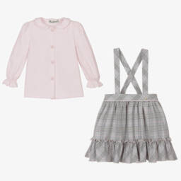 Piccola Speranza-Girls Pink Blouse & Grey Check Skirt | Childrensalon Outlet
