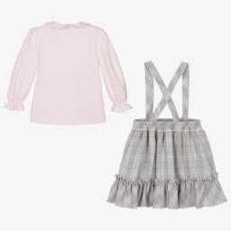 Piccola Speranza-Girls Pink Blouse & Grey Check Skirt | Childrensalon Outlet
