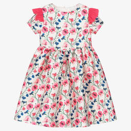 Piccola Speranza-Girls Pink & Blue Floral Satin Dress | Childrensalon Outlet