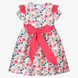 Piccola Speranza-Girls Pink & Blue Floral Satin Dress | Childrensalon Outlet