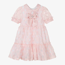 Piccola Speranza-Girls Pink Collared Polka Dot Dress | Childrensalon Outlet