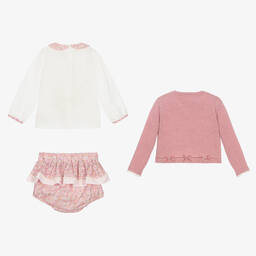 Piccola Speranza-Girls Pink Cotton Floral Shorts Set | Childrensalon Outlet