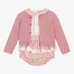 Piccola Speranza-Girls Pink Cotton Floral Shorts Set | Childrensalon Outlet