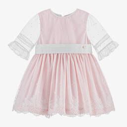 Piccola Speranza-Girls Pink Embroidered Tulle Dress | Childrensalon Outlet