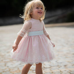 Piccola Speranza-Girls Pink Embroidered Tulle Dress | Childrensalon Outlet