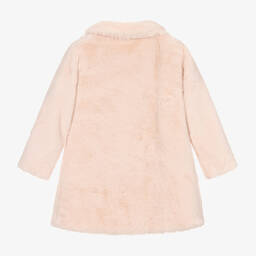 Piccola Speranza-Girls Pink Faux Fur Bow Coat  | Childrensalon Outlet