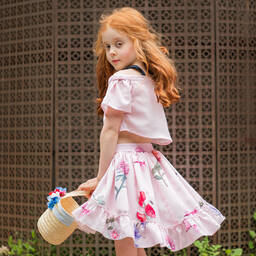 Piccola Speranza-Розовая юбка из крепа с цветами для девочек | Childrensalon Outlet