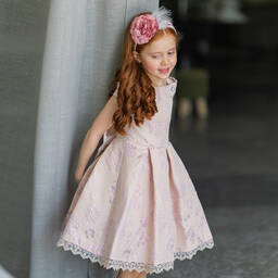 بيكولا سبيرانزا-فستان جاكارد لون زهري بطبعة ورود | Childrensalon Outlet