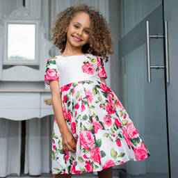 Piccola Speranza-Girls Pink Floral Satin Dress | Childrensalon Outlet