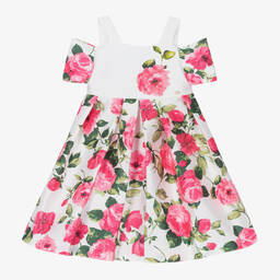 Piccola Speranza-Girls Pink Floral Satin Dress | Childrensalon Outlet
