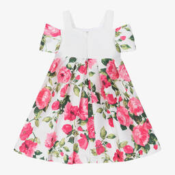 Piccola Speranza-Girls Pink Floral Satin Dress | Childrensalon Outlet