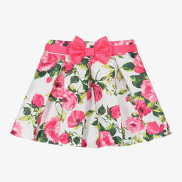 Piccola Speranza-Girls Pink Floral Satin Skirt | Childrensalon Outlet