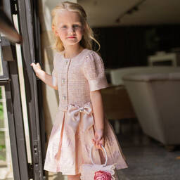 Piccola Speranza-Girls Pink Floral Tweed Dress | Childrensalon Outlet