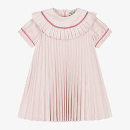 Piccola Speranza-Girls Pink Pleated Velvet Dress | Childrensalon Outlet