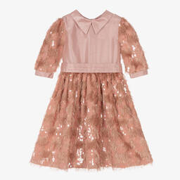 Piccola Speranza-Girls Pink Satin & Sequin Dress | Childrensalon Outlet