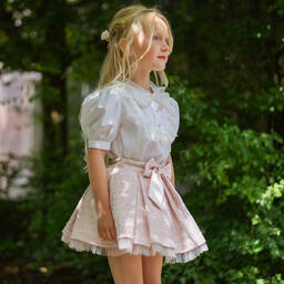Piccola Speranza-Girls Pink Tweed Bow Skirt | Childrensalon Outlet