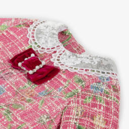 Piccola Speranza-فستان تويد مع ياقة مزينة بترتر لون زهري | Childrensalon Outlet