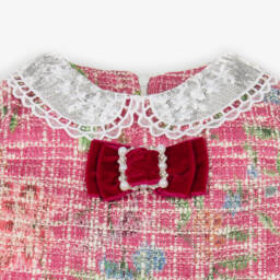 Piccola Speranza-فستان تويد مع ياقة مزينة بترتر لون زهري | Childrensalon Outlet