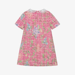 Piccola Speranza-فستان تويد مع ياقة مزينة بترتر لون زهري | Childrensalon Outlet