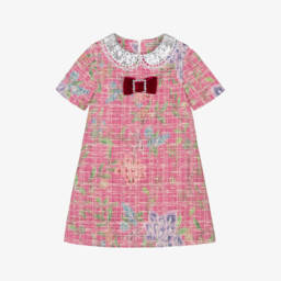 Piccola Speranza-فستان تويد مع ياقة مزينة بترتر لون زهري | Childrensalon Outlet