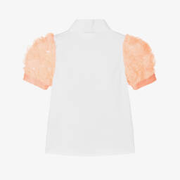 Piccola Speranza-Girls Pink & White Tulle Floral Top | Childrensalon Outlet