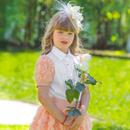 Piccola Speranza-Girls Pink & White Tulle Floral Top | Childrensalon Outlet