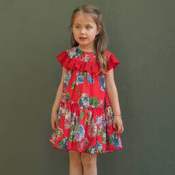 Piccola Speranza-Girls Red Floral Chiffon Dress | Childrensalon Outlet