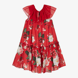 Piccola Speranza-Girls Red Floral Crêpe Dress | Childrensalon Outlet