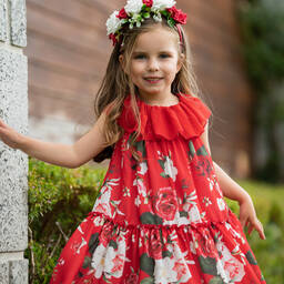 Piccola Speranza-Girls Red Floral Crêpe Dress | Childrensalon Outlet