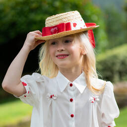 Piccola Speranza-Girls Red Ribbon Straw Hat | Childrensalon Outlet