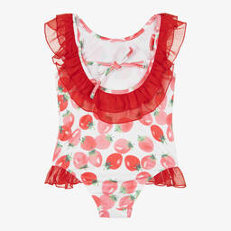 Piccola Speranza-Girls Red Strawberry Ruffle Swimsuit | Childrensalon Outlet