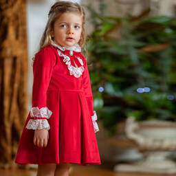 Piccola Speranza-Girls Red Velvet Pleated Dress | Childrensalon Outlet
