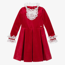 Piccola Speranza-Girls Red Velvet Pleated Dress | Childrensalon Outlet