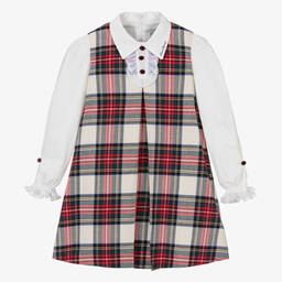 Piccola Speranza-Girls Red & White Cotton Tartan Dress | Childrensalon Outlet