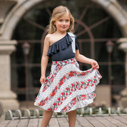Piccola Speranza-Girls Red & White Floral Skirt | Childrensalon Outlet