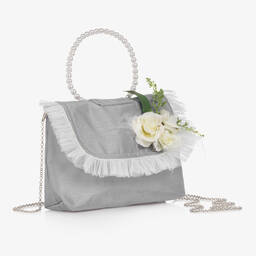 Piccola Speranza-Girls Silver Flower Handbag (21cm) | Childrensalon Outlet