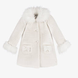 Piccola Speranza-Girls Velvet Coat with Faux Fur | Childrensalon Outlet
