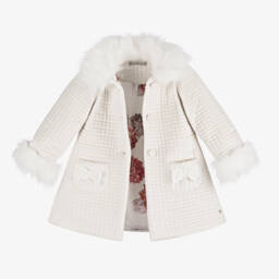Piccola Speranza-Girls Velvet Coat with Faux Fur | Childrensalon Outlet