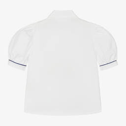 Piccola Speranza-Girls White & Blue Cotton Blouse | Childrensalon Outlet