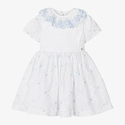 Piccola Speranza-Girls White & Blue Floral Dress | Childrensalon Outlet